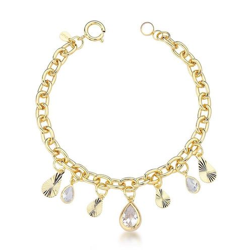 Pulseira Feminina Banhada Em Ouro 18k Com Detalhes De Cristal - Acessório Premium