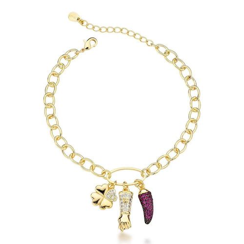 Pulseira Amuletos Da Fortuna Banhada Em Ouro 18k Com Pingentes Encantadores