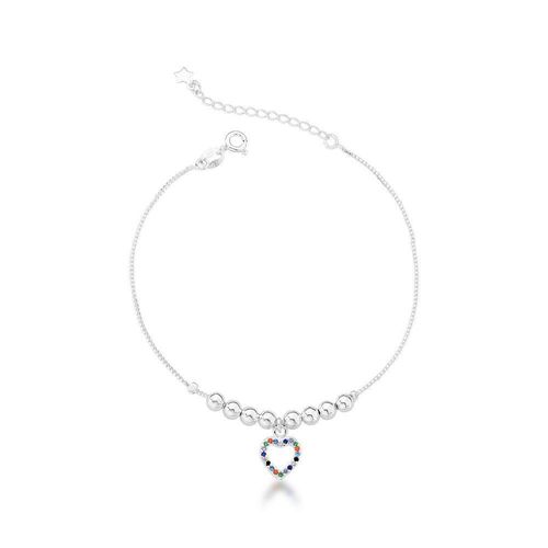 Pulseira Bolas E Coração Colorido Prata 925