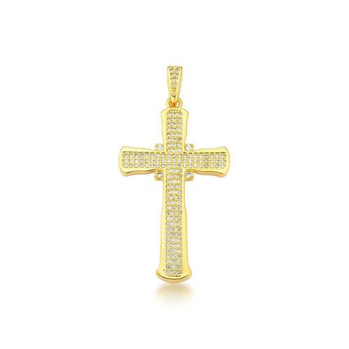 Pingente Crucifixo Feminino 5cm Cravejado Banhado A Ouro 18k