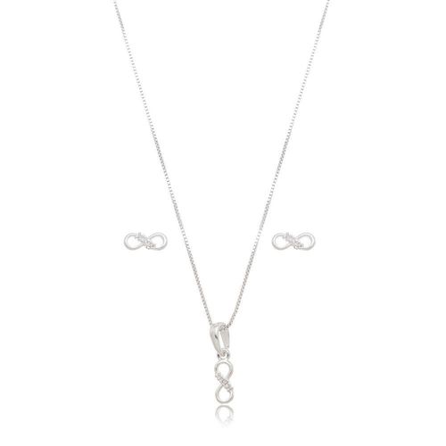 Conjunto Colar E Brincos Minimalistas Infinito Prata 925