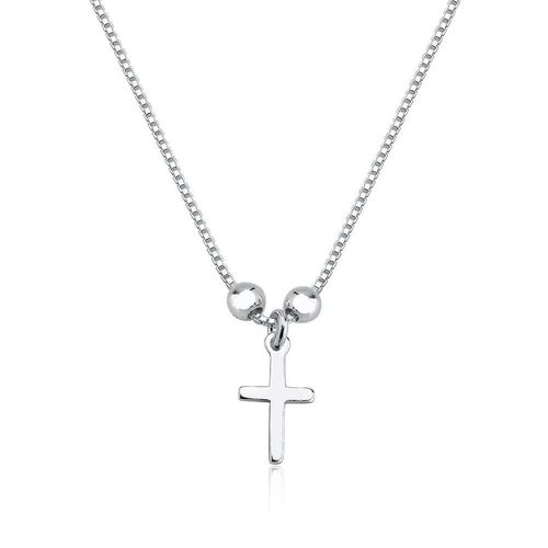 Colar Bolas 3mm Cruz Prata 925