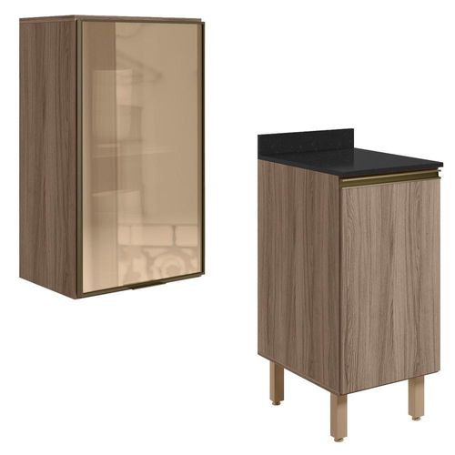 Armario Aereo Balcao 1p Vidro 40cm Mdf Kali Nicioli Carvalho Toq