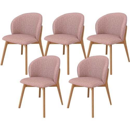 Kit 05 Cadeiras de Jantar e Estar Living Estofada Mia L02 Linho Rosa - Lyam Decor