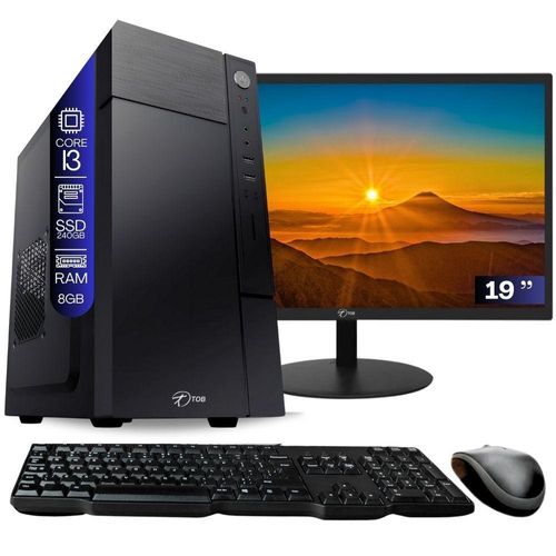 Computador Tob Intel Core I3 Ssd 240gb Memória 8gb Windows 10 Pro Trial  Teclado E Mouse Monitor 19"