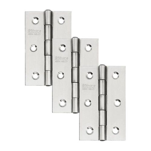 Dobradiça Para Porta Silvana 3 Sem Rolamento 883 Embutir 25kg Inox Escovado Com 3 Peças