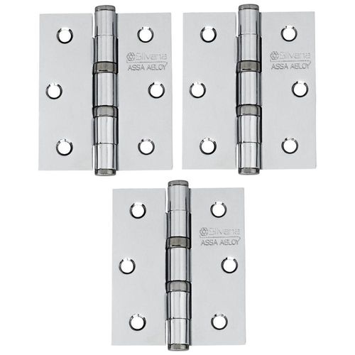 Dobradiça Para Porta Silvana 4 Com Rolamento 891 Embutir 35kg Inox Cromada Com 3 Peças