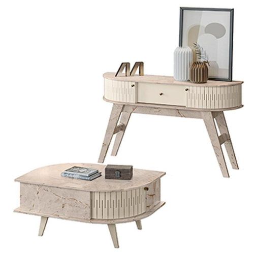 Aparador Estoril E Mesa De Centro Indianápolis Calacata Off White - Madetec