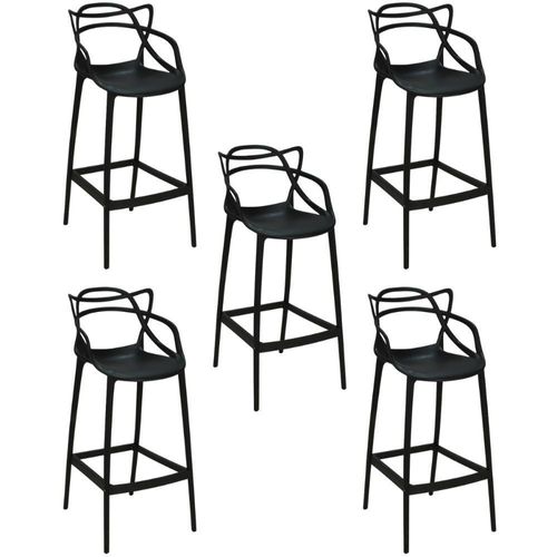 Kit 5 Banqueta Alta Allegra Com Encosto Design Cozinha/bancada - Preto