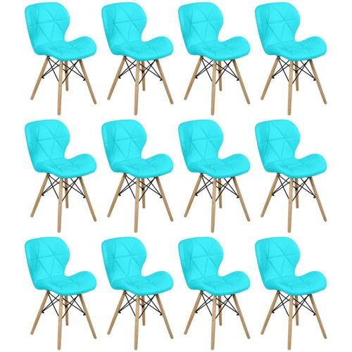 Kit 12 Cadeiras De Jantar Charles Eames Slim Wood Estofada - Tiffany