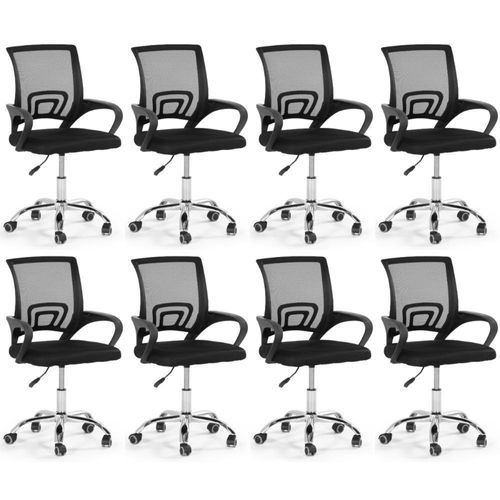 Kit 8 Cadeiras Secretária Office Base Giratória Em Tela Mesh - Preto
