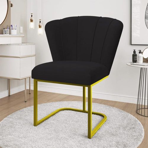 Cadeira Jantar Flor Mesa Cozinha Reforçada Base Metal Dourada Preto