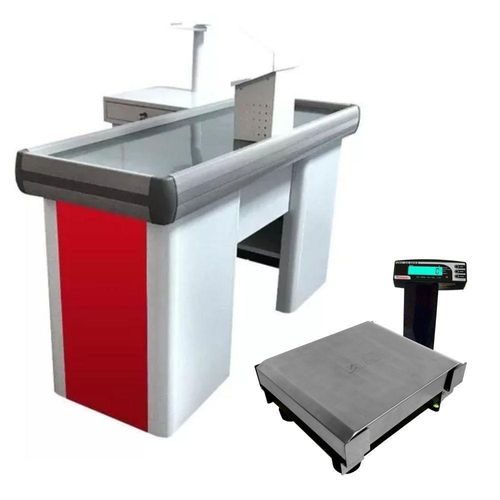 Caixa Supermercado Empacotador Vermelho 1,50m Check Out E Balança 30kg Urano Bivolt