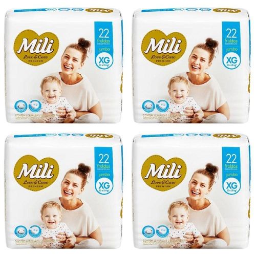Fralda Descartável Mili Love & Care Xg 4 Pacotes C/ 22