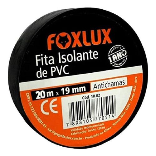 Fita Isolante Pvc Antichamas 20m X 19mm Preta 1 Un. Foxlux