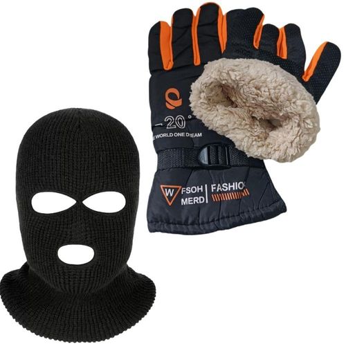 Kit Luva De Moto Laranja Antiderrapante + Touca Ninja Balaclava 3 Furos