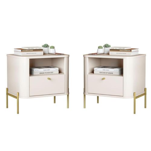 Conjunto Mesa De Cabeceira Malta Off White Dourado