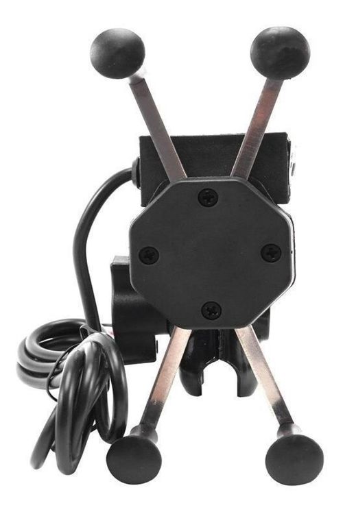 Suporte E Carregador Gps Celular Para Moto Fixa Retrovisor