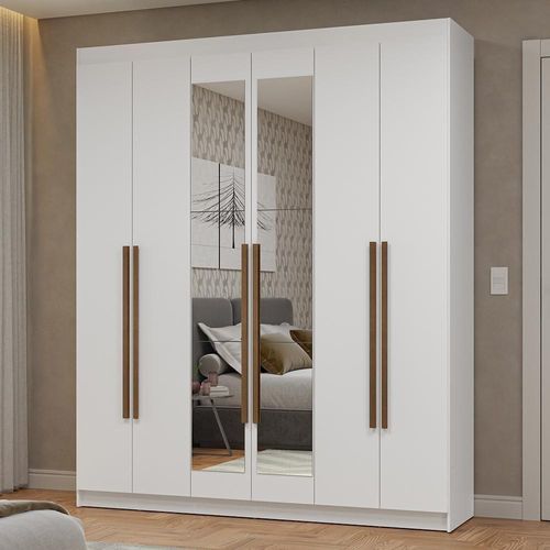 Guarda-roupa Casal 6 Portas Batentes Com Espelho Netuno Madesa Branco/rustic