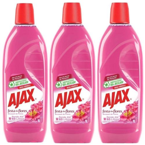 Kit 3limpador Diluível Ajax Festa Das Flores Bouquet De Flores 1 Litro