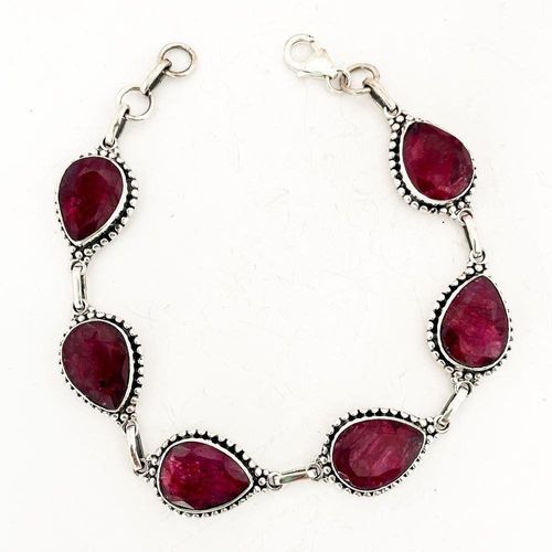 Pulseira Gotas Pedra Rubi Indiano Prata 925