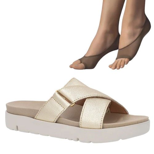 Kit Tamanco Usaflex Tiras Feminino + 2 Pares De Meias