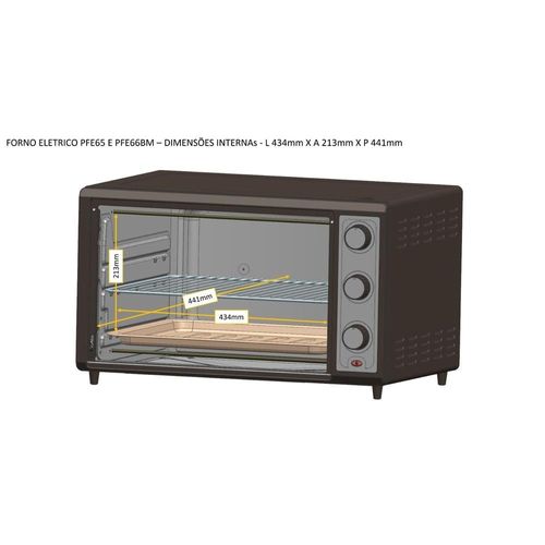 Forno Elétrico Philco PFE65 com Grelha, Lâmpada Interna e Timer de 120 Minutos, Preto - 65 litros
