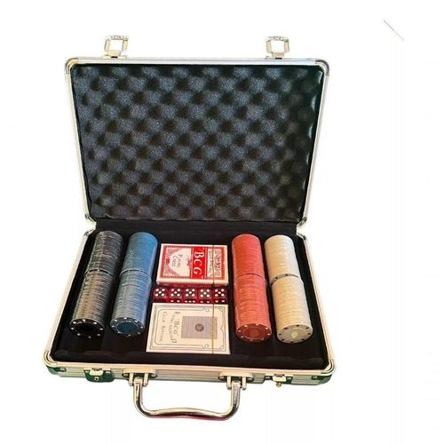 Kit Poker Maleta 200 Fichas 5 Dados 2 Baralhos