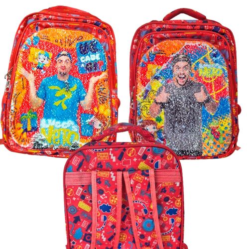 Mochila duas estampas Lantejoula Lucas Neto Vermelha