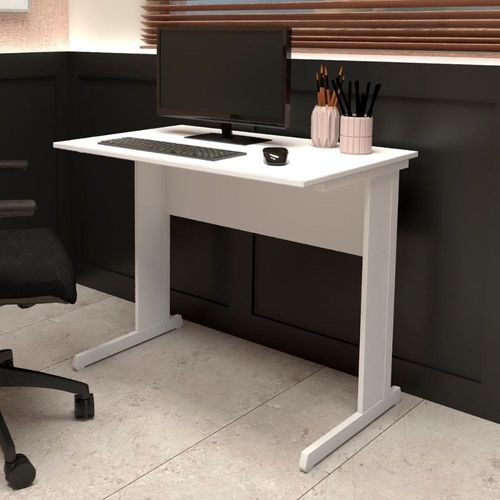 Escrivaninha Retangular Linha Corporativa Alto Padrão Moderno MDP 90CM Branco F5 Office