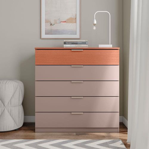 Cômoda Bartira Diplomata com 5 Gavetas, Trava de Segurança e Espaço para TV de até 42 polegadas - 90cm de Largura