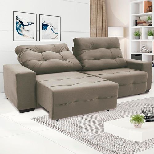 Sofá 4 Lugares Linoforte Bonno Retrátil e Reclinável Revestido em Tecido Suede - 230cm de Largura