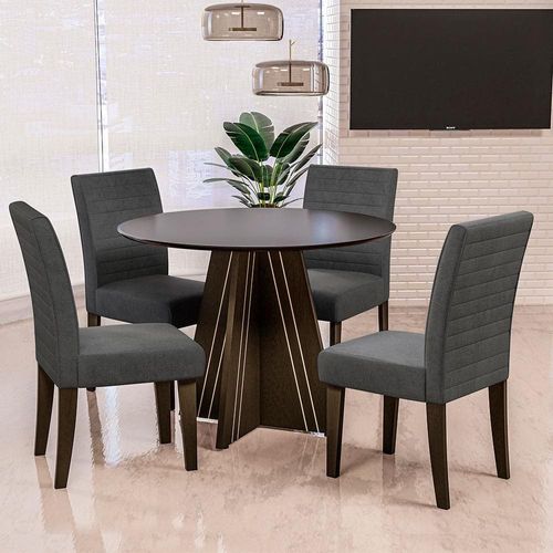 Mesa de Jantar Redonda Dobuê Turim com 4 Cadeiras com Revestimento em Suede