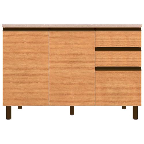 Balcão Bartira Cristal MDP 15mm com 2 Portas, 3 Gavetas e 1 Prateleira - 120,1cm de largura