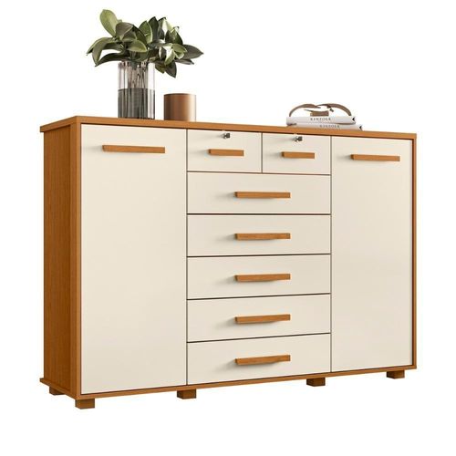 Cômoda Quarto Fontana Com 7 Gavetas E 2 Portas Cinamomo/Off White