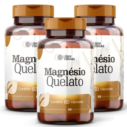 Magnésio Quelato 500mg 60 Capsulas - 3 Potes Alta Absorção Para Saúde óssea, Muscular E Mental!