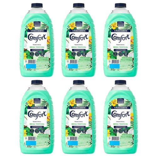Caixa Com 6 Amaciante Comfort De Roupa Brisa Tropical Com Toque De Coco Frasco 1 8l
