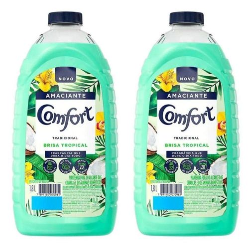 Kit Com 2 Amaciante Comfort De Roupa Brisa Tropical Com Toque De Coco Frasco 1 8l