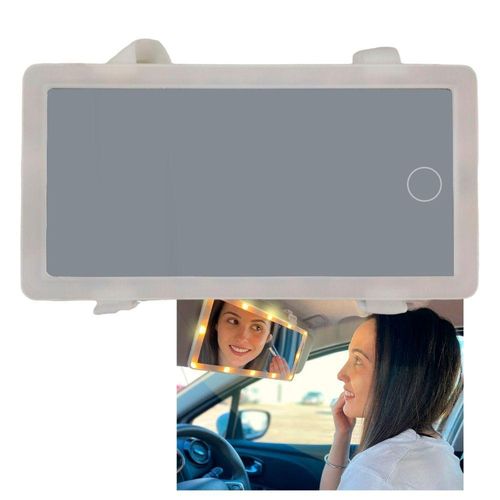Espelho De Carro Led 3 Cores Maquiagem Automovel Usb Sem Fio Quebra Sol Veiculo Branco
