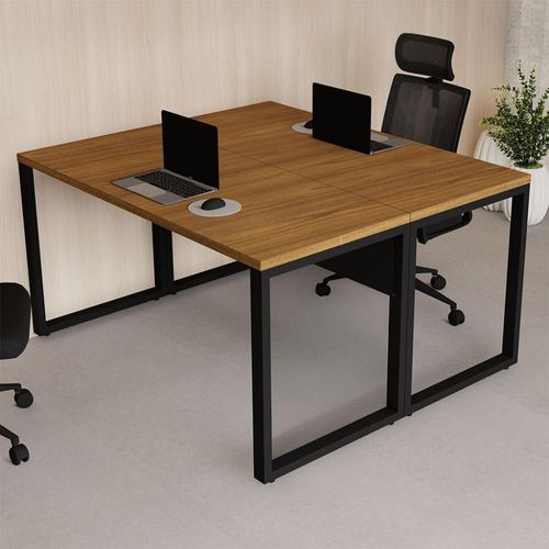 Plataforma de Trabalho Retangular F5 Office Industrial MDF 140CM Nogal com Preto