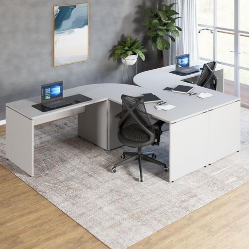 Espaço de Trabalho em l para 2 Pessoas 120CM Painel MDP Cinza F5 Office