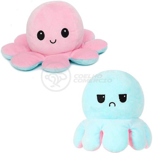 Polvo Reversível De Pelúcia Feliz E Bravo Rosa E Azul