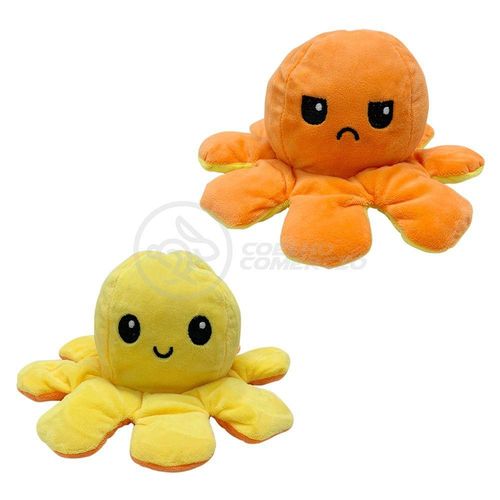 Polvo Reversível De Pelúcia Feliz E Bravo Laranja E Amarelo