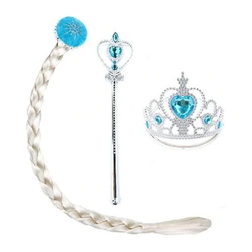 Kit Princesa Do Gelo Com Tiara, Varinha E Trança