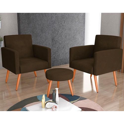 Conjunto de Poltronas Matrix Dallas com Puff e Revestimento em Tecido Veludo