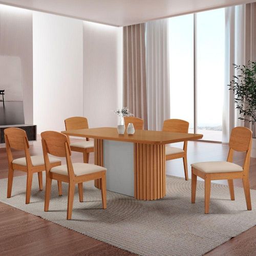 Mesa De Jantar Aspen Cooper 180cm Tampo Mdf Laminado Veludo Creme/naturale/off White