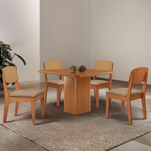 Mesa De Jantar Eloise 90cm Tampo Mdf 4 Cadeiras Moderna Turim 07/naturale