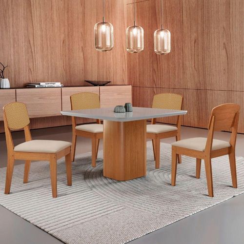 Mesa De Jantar Eloise 90cm Tampo Mdf 4 Cadeiras Moderna Veludo Creme /nat/off/serig. Off
