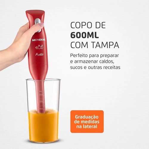 Mixer Mondial Pratic M-15-R 2 em 1 com Copo Medidor Vermelho – 200 W