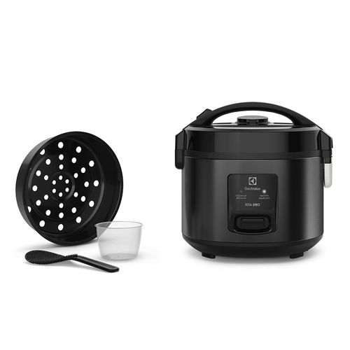 Panela de Arroz Elétrica Electrolux ERC10 Efficient 2 em 1 com Visor Glass por Rita Lobo 7 Xícaras - Preto/Inox